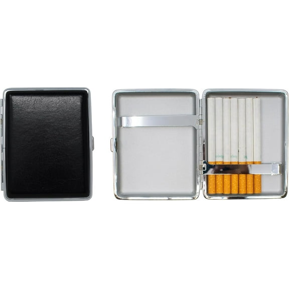 Set of 2 Metal-Plated 100s Leather Cigarette Case & Stash Box (Buffalo Black)