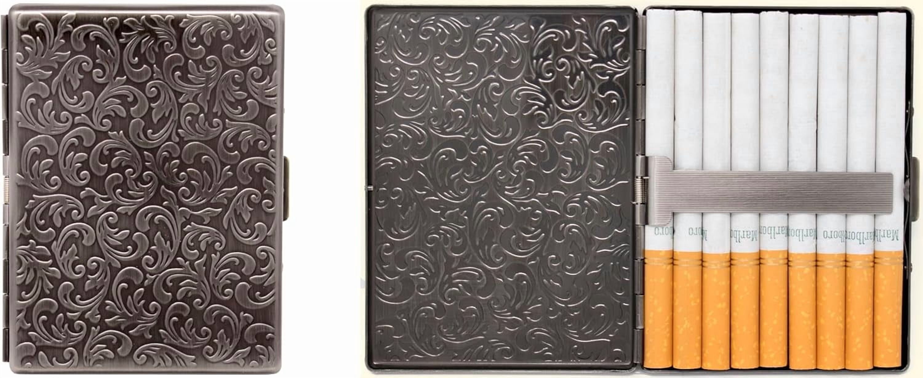 Set of 2 Metal-Plated 100s Ultra Compact Cigarette Case & Stash Box (Antique Silver Victorian)