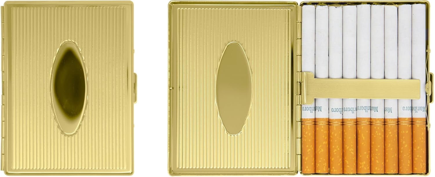 Set of 2 Metal-Plated 100s Ultra Compact Cigarette Case & Stash Box (Gold Oval)