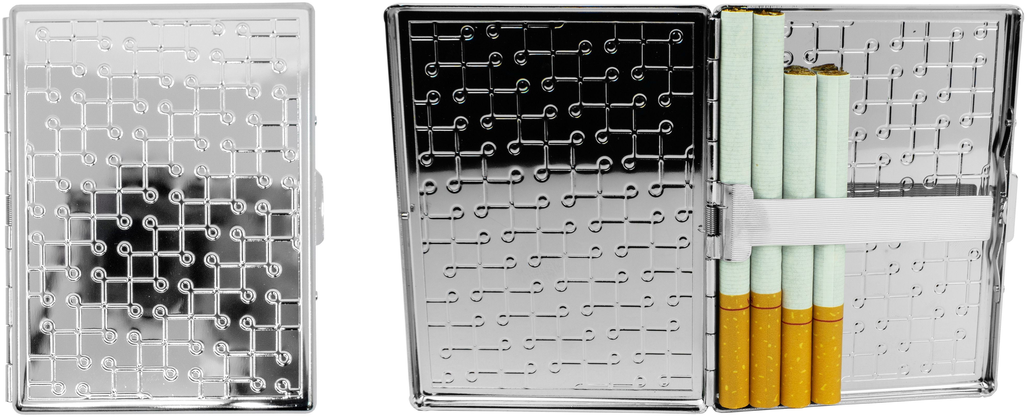 Set of 2 Metal-Plated 100s Ultra Compact Cigarette Case & Stash Box (Silver Loops)