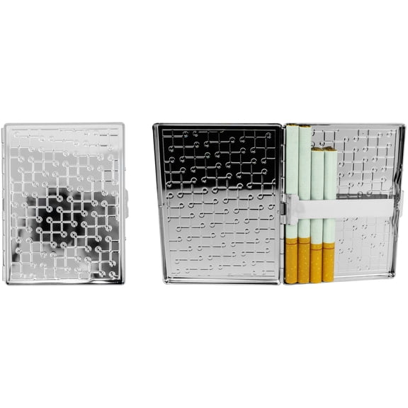 Set of 2 Metal-Plated 100s Ultra Compact Cigarette Case & Stash Box (Silver Loops)