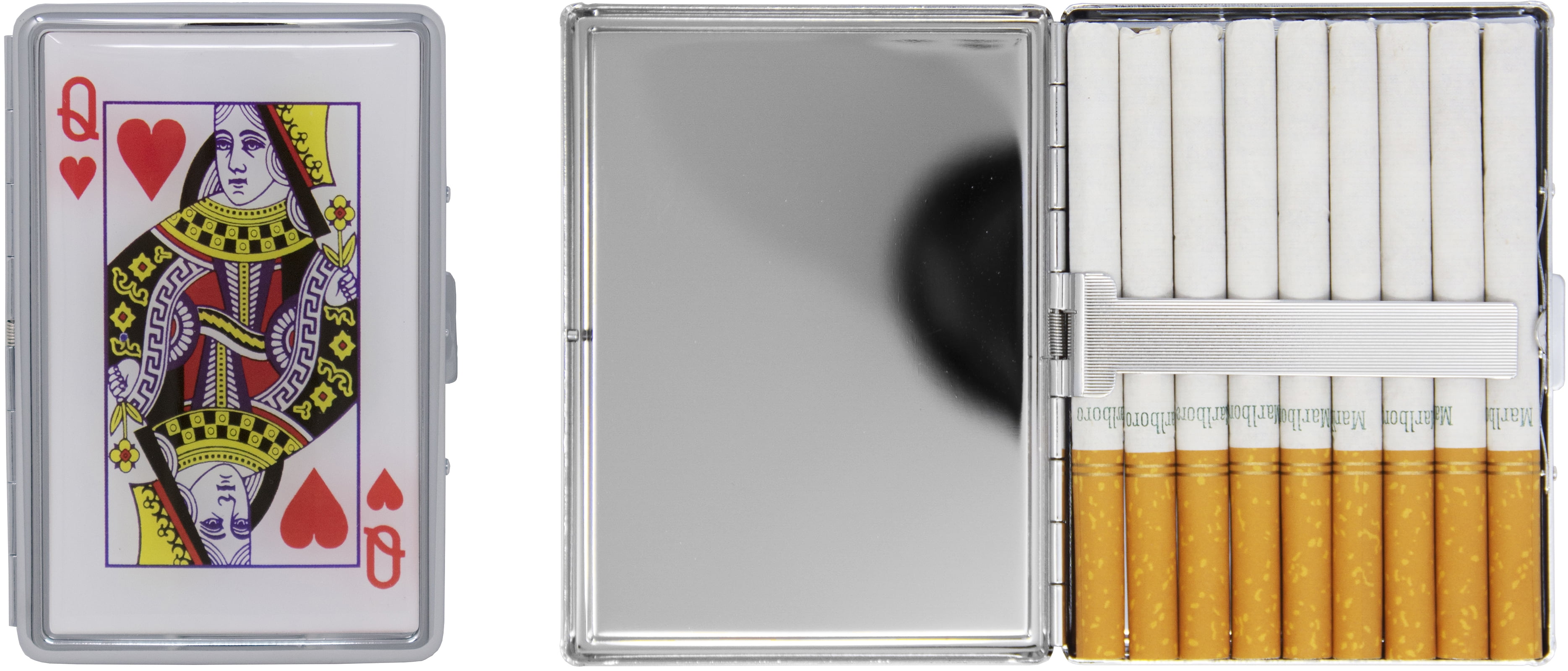 Set of 2 Metal-Plated 100s Ultra Compact Cigarette Case With Insert (Queen  of Hearts)