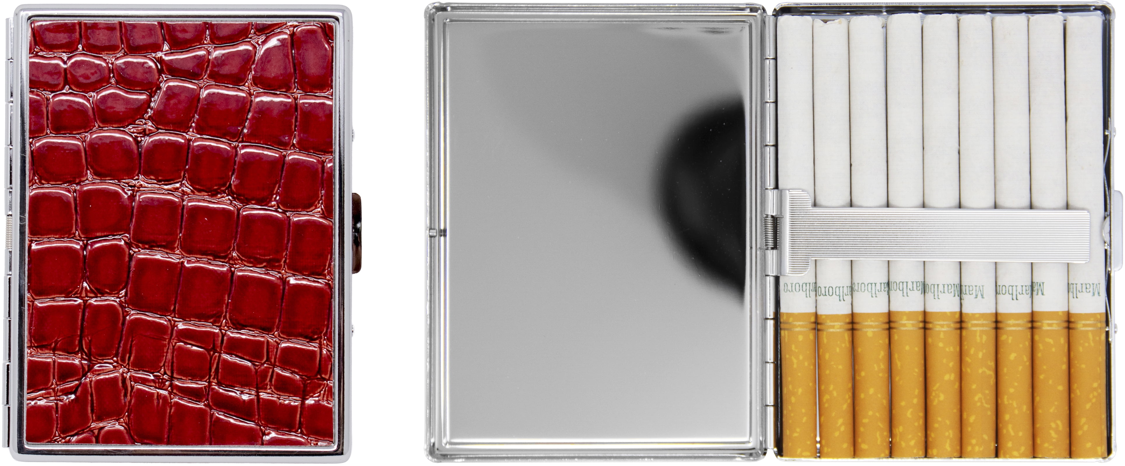 Set of 2 Metal-Plated 100s Ultra Compact Cigarette Case With Insert (Red  Crocodile)