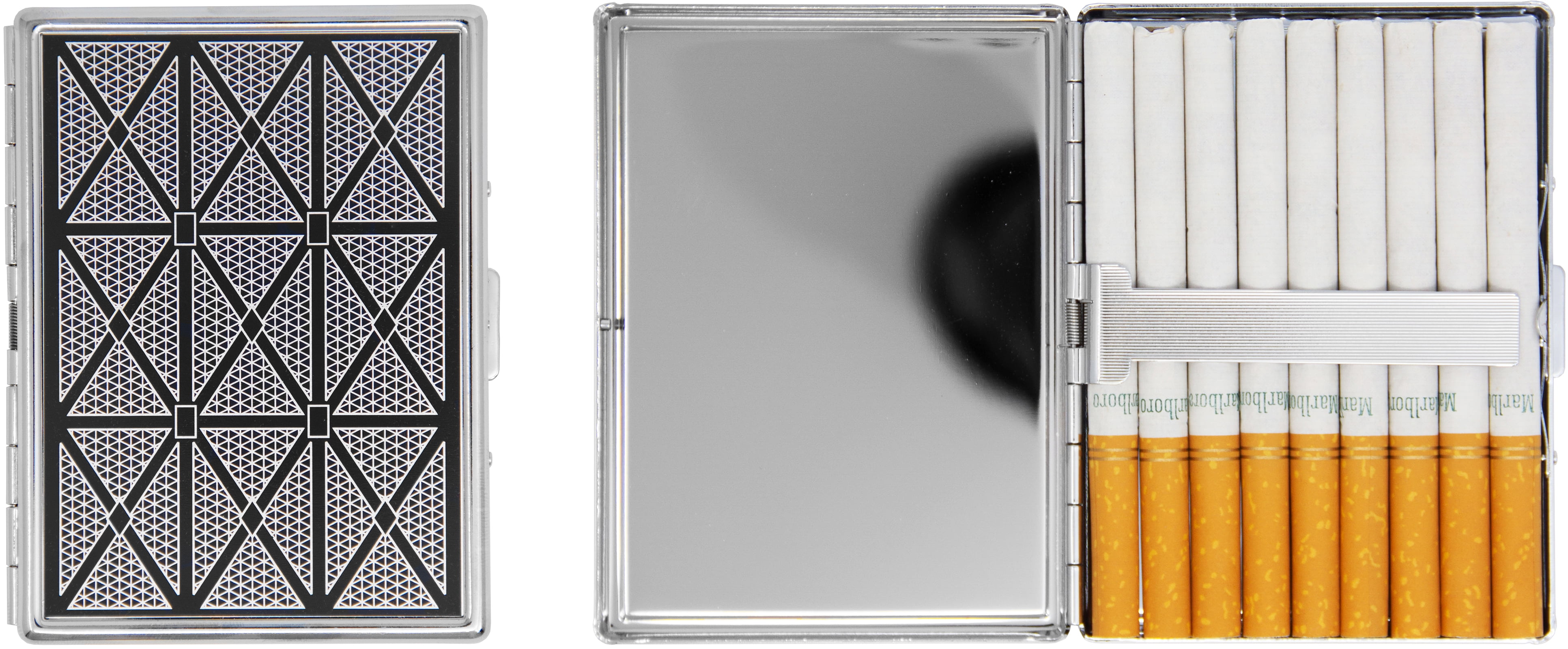Set of 2 Metal-Plated 100s Ultra Compact Cigarette Case With Insert  (Trellis X)