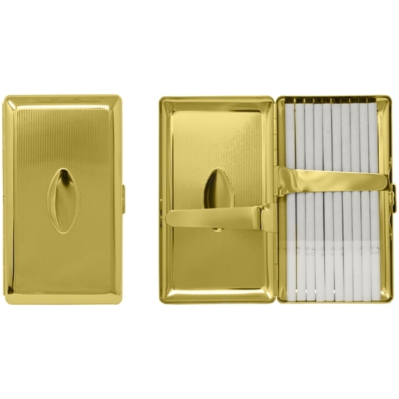Set of 2 Metal-Plated 120s Cigarette Case & Stash Box (Gold Oval)