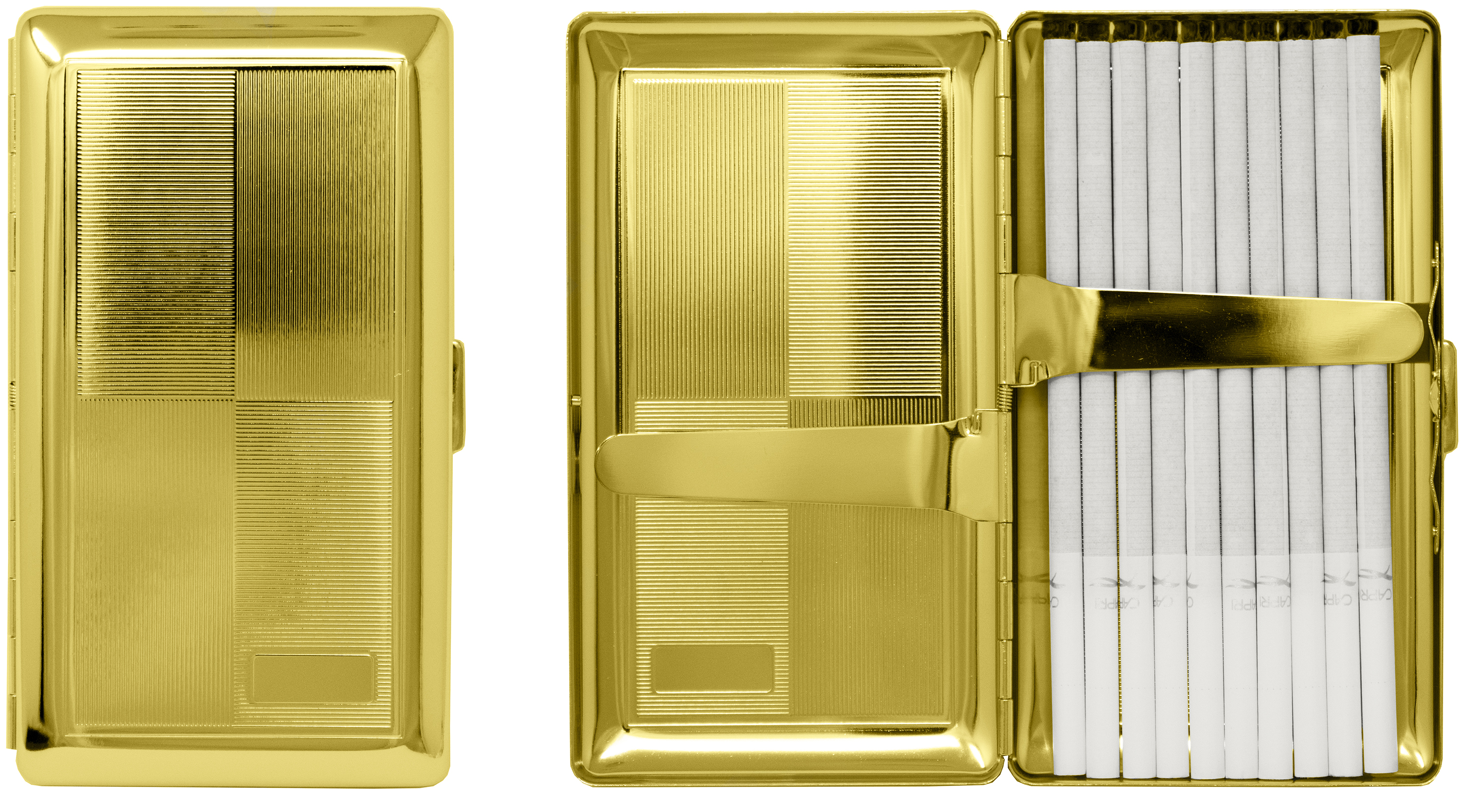 Set of 2 Metal-Plated 120s Cigarette Case & Stash Box (Gold Squares)