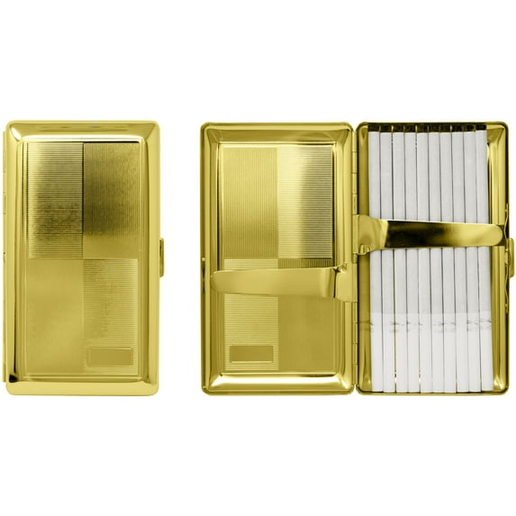Set of 2 Metal-Plated 120s Cigarette Case & Stash Box (Gold Squares)