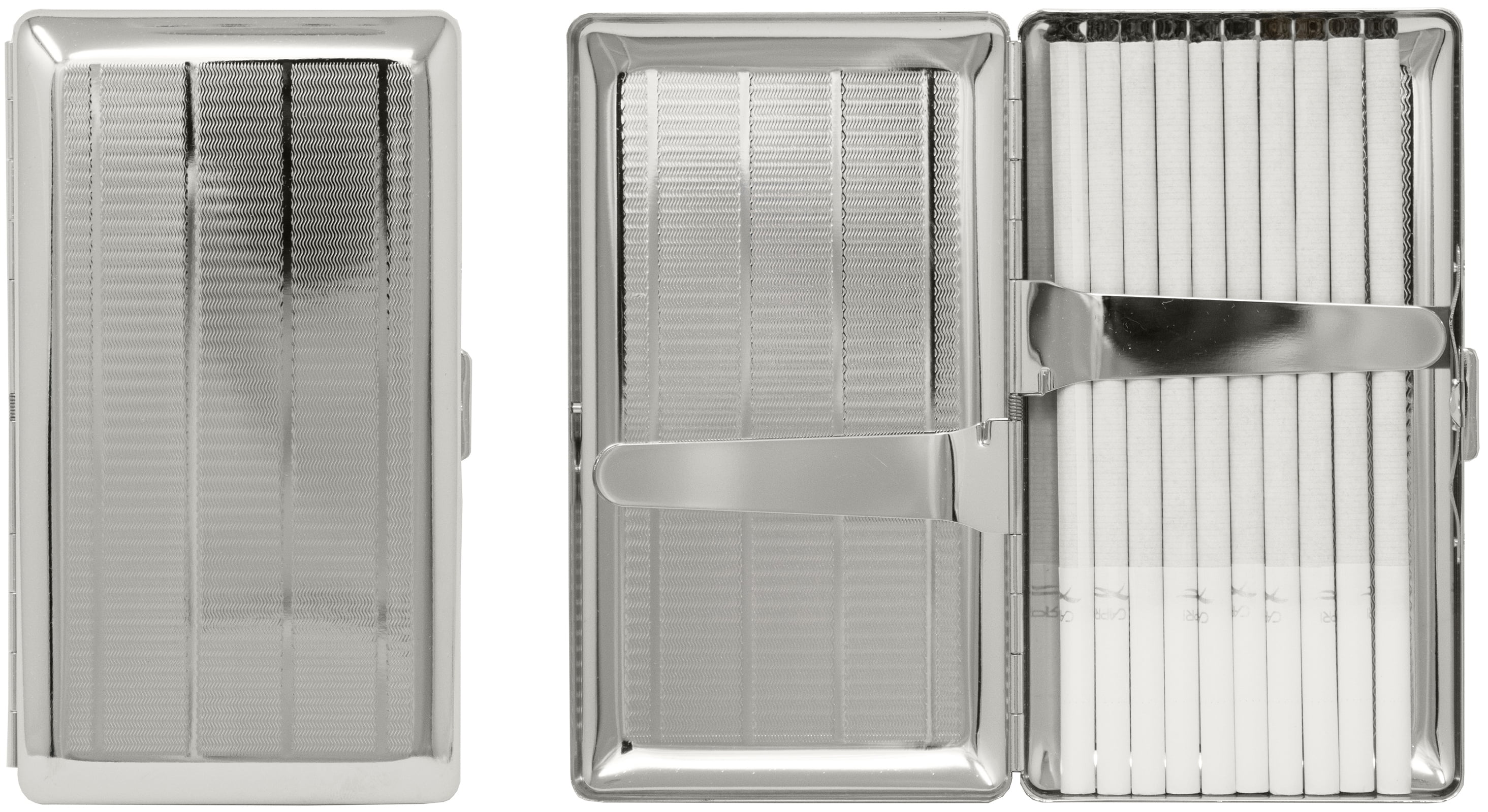 Set of 2 Metal-Plated 120s Cigarette Case & Stash Box (Silver Lines)