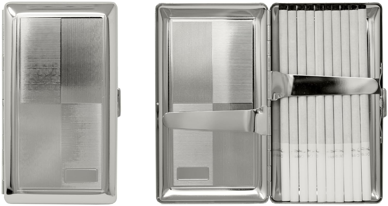 Set of 2 Metal-Plated 120s Cigarette Case & Stash Box (Silver Squares)
