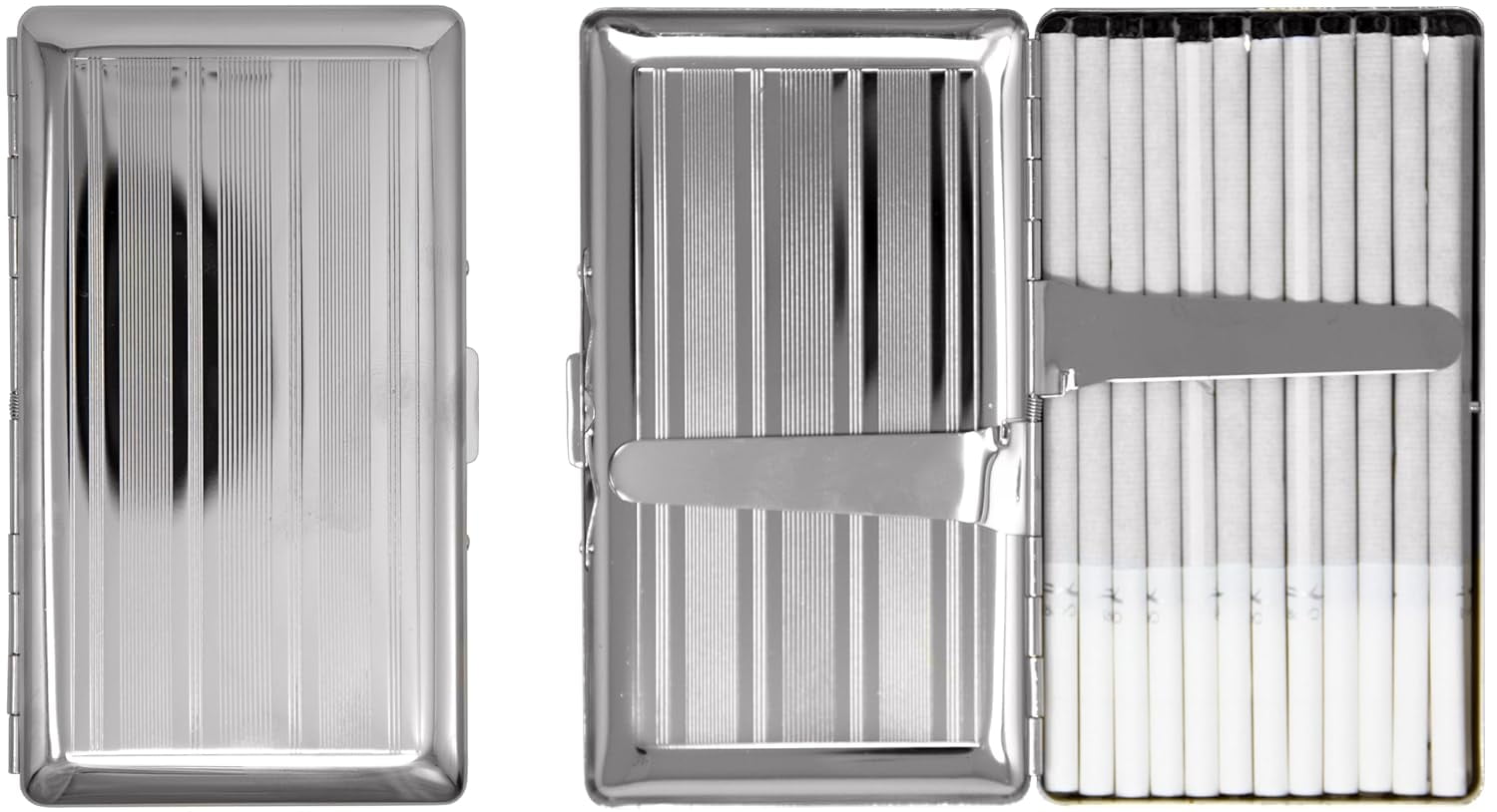 2 piece metal cigarette case Victorian Style Double Sided King fits 20 cigs Made from genuine leather soft embossed in multiple colors and finishes Set of 2 Metal-Plated 100s