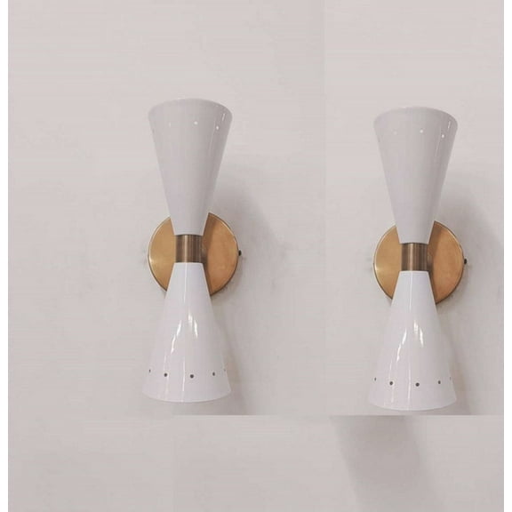 Set of 2 Metal Shade Sconce ,Modern Raw Brass Wall Shade Lamp , Mid Century Wall Light Fixture , Bathroom, Vanity , Bed Room Lights