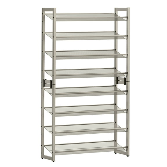 Set of 2 Metal Shoe Racks. 8 - Tier Shoe Organizers with 4 - Tier Stackable Shelves, Adjustable Flat or Angled. Holds 32 - 40 Pairs