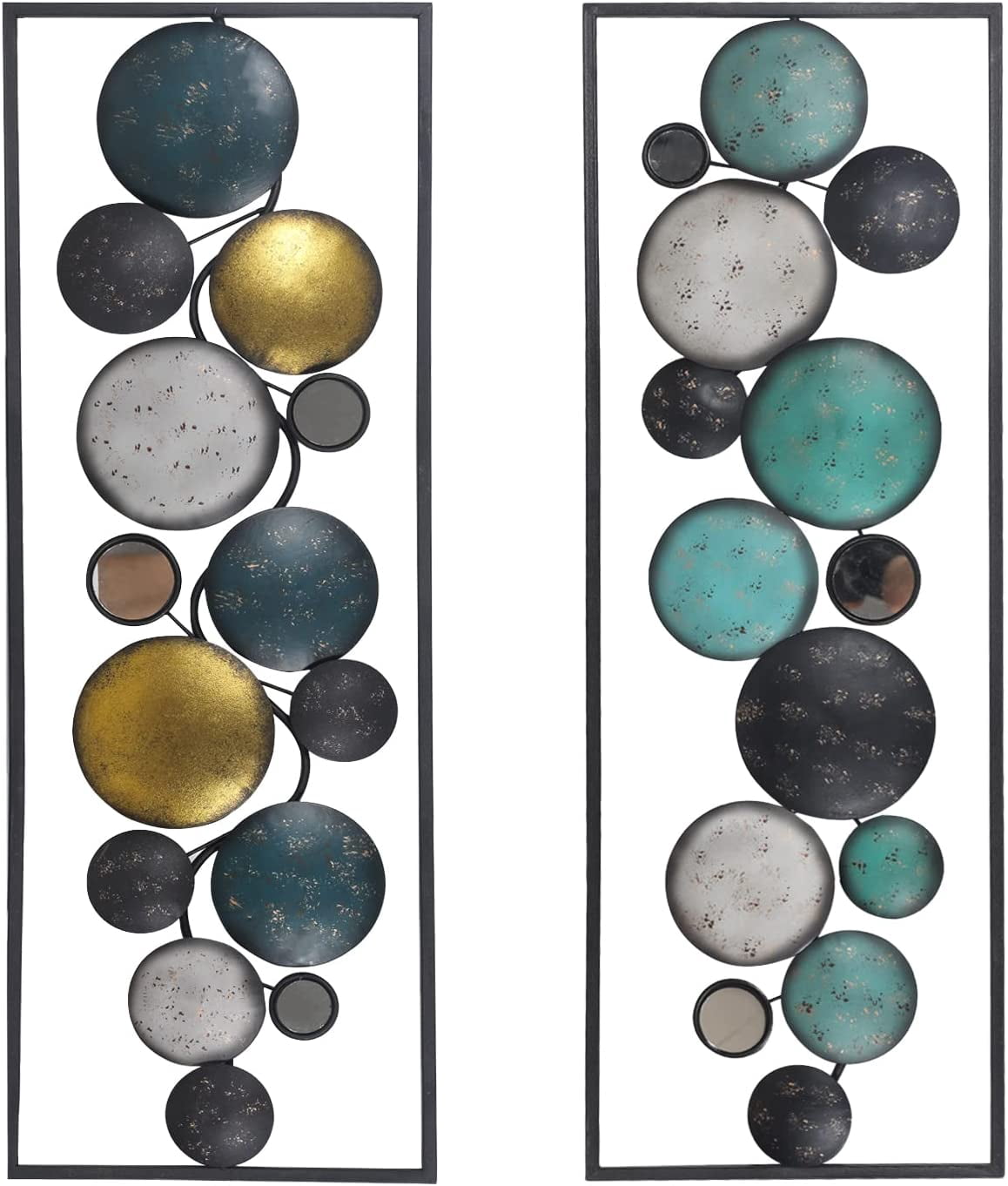 Set of 2 Metal Wall Hanging with Frame,35 x 12 Inches Modern Circles ...