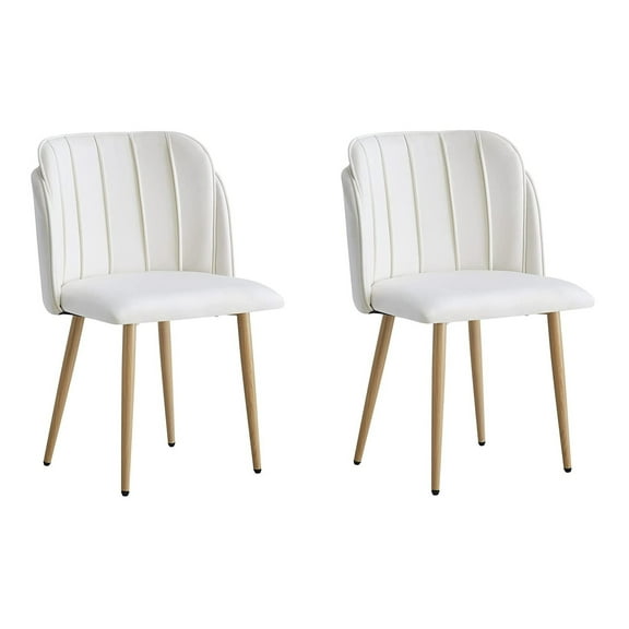 Set of 2 Metal and Beige Fabric Dining Chairs Vintage Style Dining Room