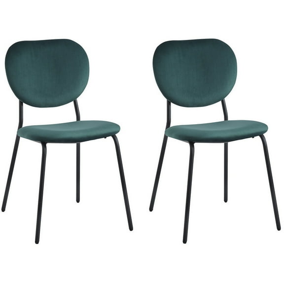 Set of 2 Metal and Green Velvet Dining Chairs Modern Design Style Dining Room