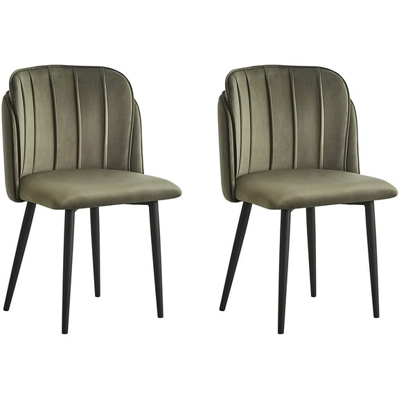 Set of 2 Metal and Khaki Green Fabric Dining Chairs Vintage Style Dining Room