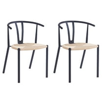 Set of 2 Metal and Rope Dining Chairs Modern Design Style Dining Room