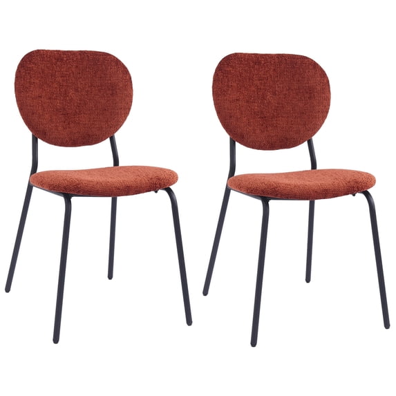 Set of 2 Metal and Terracotta Fabric Dining Chairs Modern Design Style Dining Room