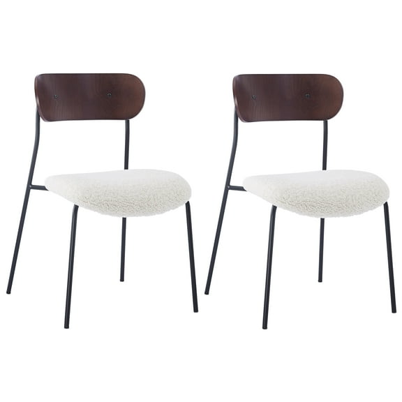 Set of 2 Metal and White Boucle Dining Chairs Modern Design Style Dining Room