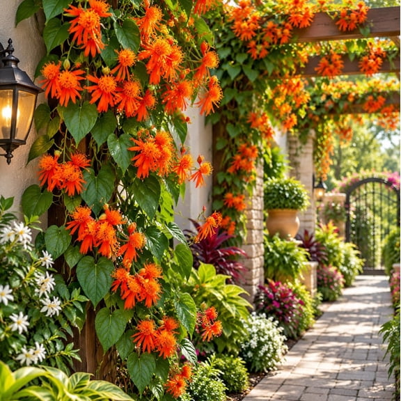 Set of 2 Mexican Flame Vine Live Starter Plants 4-7 Inches Tall, Orange Flowering Vine for Outdoor Garden, Containers, Patio, Trellis and Landscape