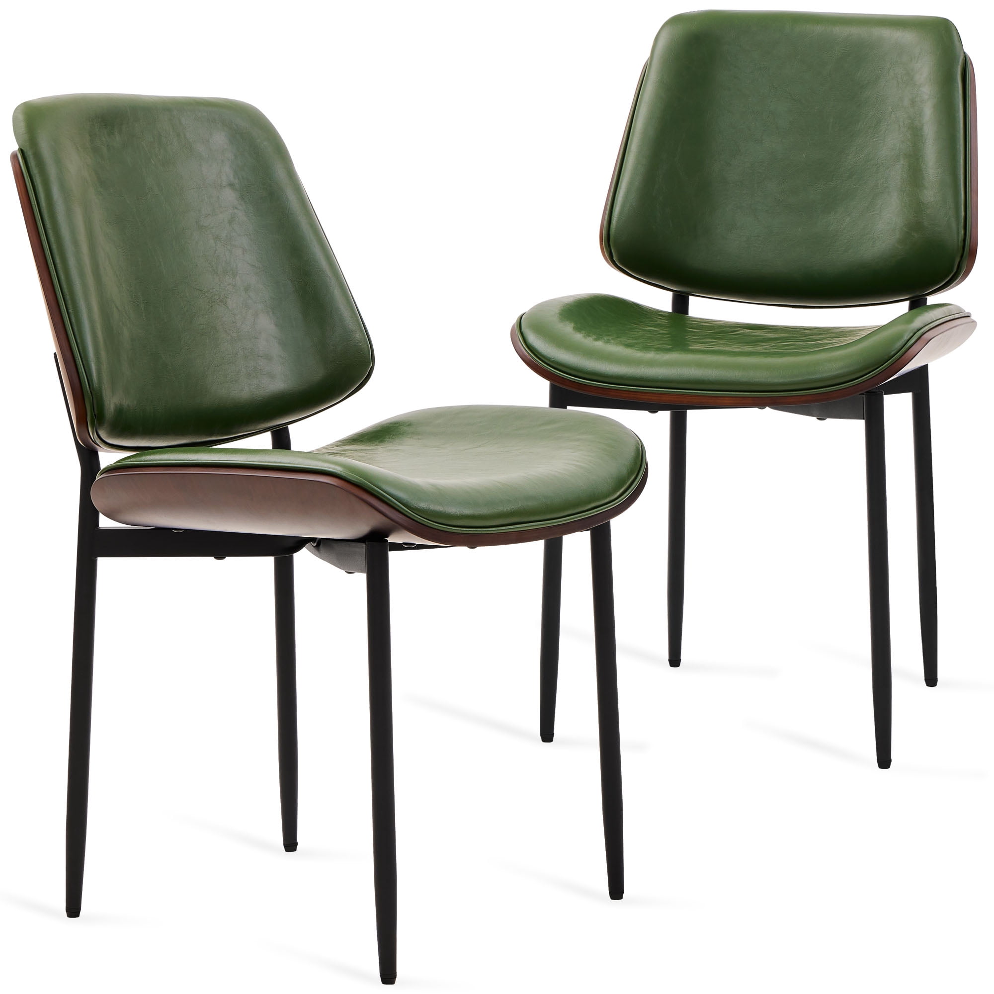 Mid-Century Modern Dining Chairs Set of 2 – Italian-Inspired Bentwood Design with Matte Metal Legs & Luxe PU Leather Seating