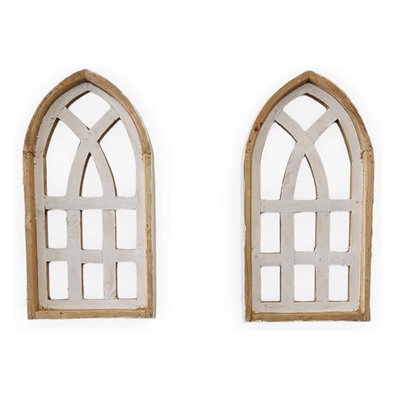 Set of 2 Mini Farmhouse Wood Whitewaters Cathedral Windows, Wood Window - Farmhouse White Mini Cathedral