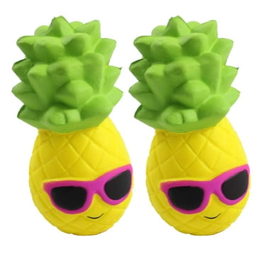 Set of 2 - Mini Pineapple Squishy Foam Fruit Food Face - Sensory, Stress, Fidget Toy