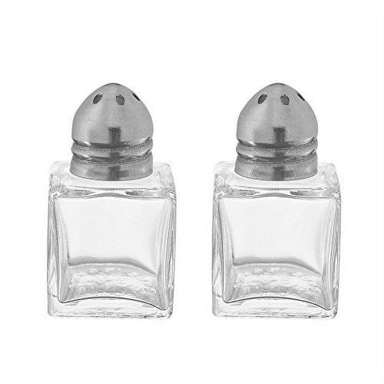 Set of 2) Mini Salt and Pepper Shakers, 0.5 oz / 1/2 oz Glass Cube Body  Restaurant Salt and Pepper Shakers By Tezzorio 