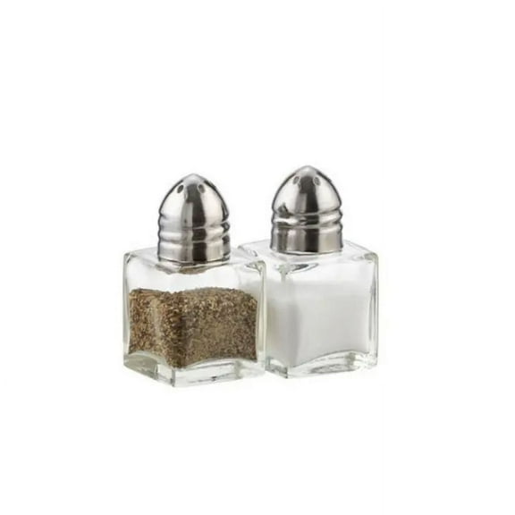 (Set of 2) Mini Salt and Pepper Shakers, 0.5 oz / 1/2 oz Glass Cube Body Restaurant Salt and Pepper Shakers By