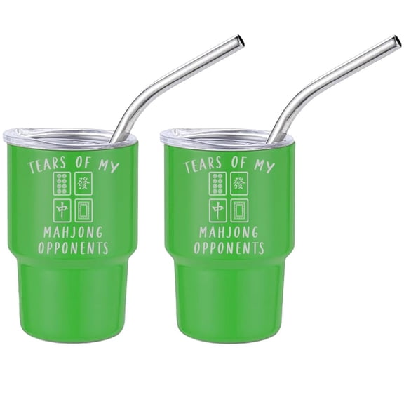 Set of 2 Mini Tumbler Shot Glasses 3oz Shot Glass With Straw and Lid Stainless Steel Gift Tears Of My Mahjong Opponents Funny (Green)