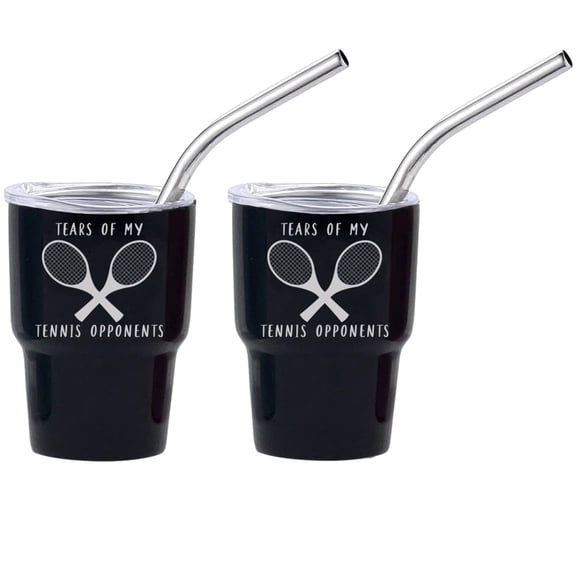 Set of 2 Mini Tumbler Shot Glasses 3oz Shot Glass With Straw and Lid Stainless Steel Gift Tears Of My Tennis Opponents Funny (Black)