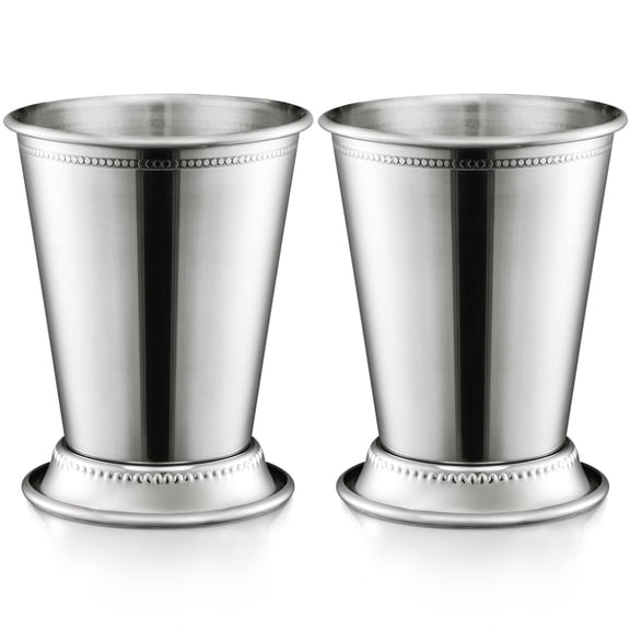 Set of 2 Mint Cups, Classic Stainless Steel Glasses for Party Bar Home Restaurant, 12 oz Metal Cocktail Glasses for Beer Juice Beverage, Silver