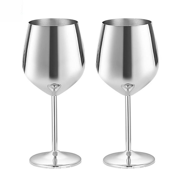 Set of 2 Mirror Stainless Steel Wine Glass Stem Metal Wine Goblets