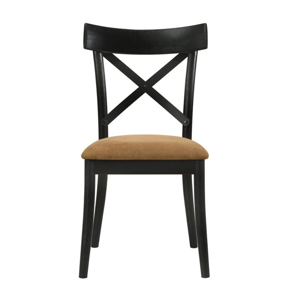 Set of 2 Modern Beige Fabric & Black Wood Side Chairs - 37" H, Comfortable Padded Dining Room Seating, Sleek Upholstered Accent Chairs