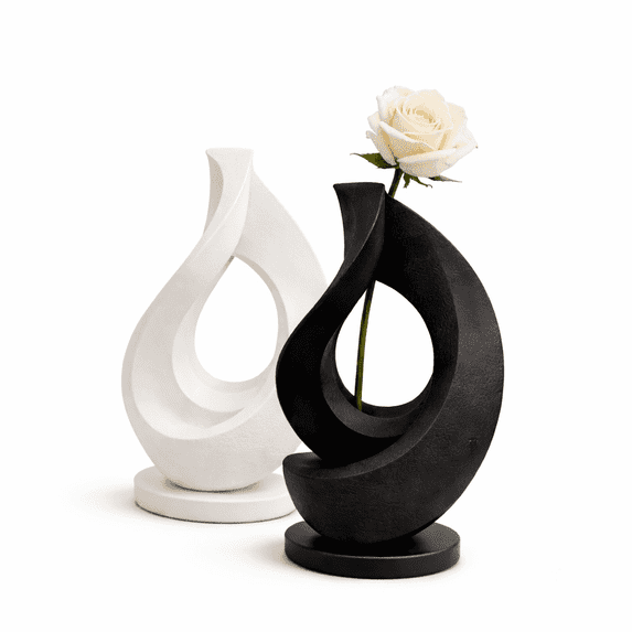 Set of 2 Modern Abstract Sculptural Vases, Minimalist Black & White Single Stem Flower Vase, Elegant Hollow Design Home Decor for Living Room, Bedroom, Office