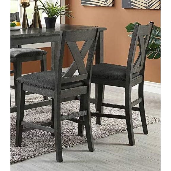 Set of 2 Modern Counter High Chair with X Cutout Panel Design and Upholstered Seat
