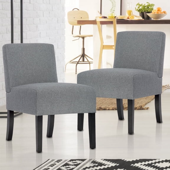 FDW Set of 2 Modern Design Fabric Armless Accent Dining Chairs W/ Solid Wood Leg