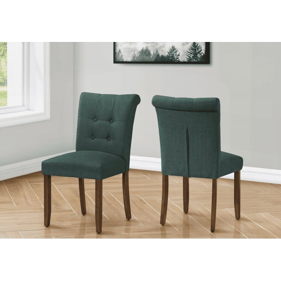 Set of 2 Modern Dining Chairs - 38" Height with Walnut Wood Legs and Blue Fabric Upholstery