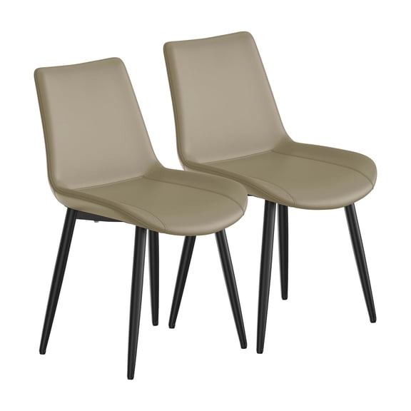 Set of 2 Modern Dining Chairs with PU Leather and Metal Frame, Camel
