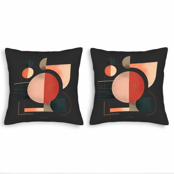 Set of 2 Modern Geometric Throw Pillow Covers 18x18in - Abstract Design in Muted Orange Black & Teal for Couch Bed Car