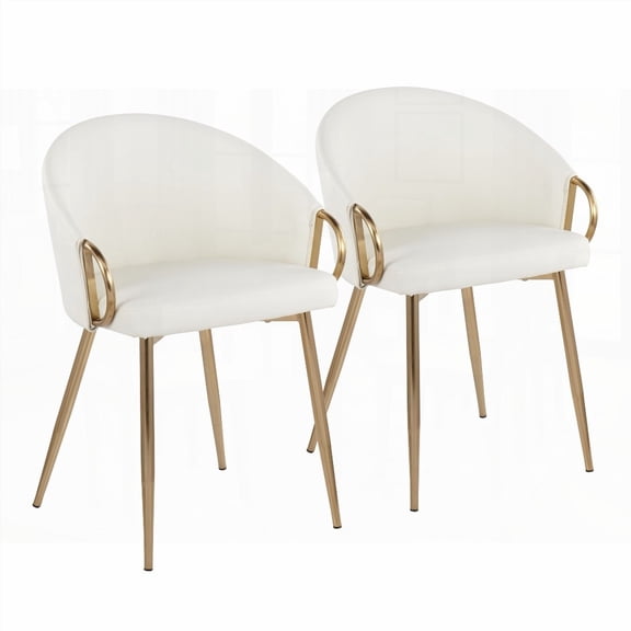 Set of 2 Modern Glam Dining Chairs - Gold Metal & White Faux Leather