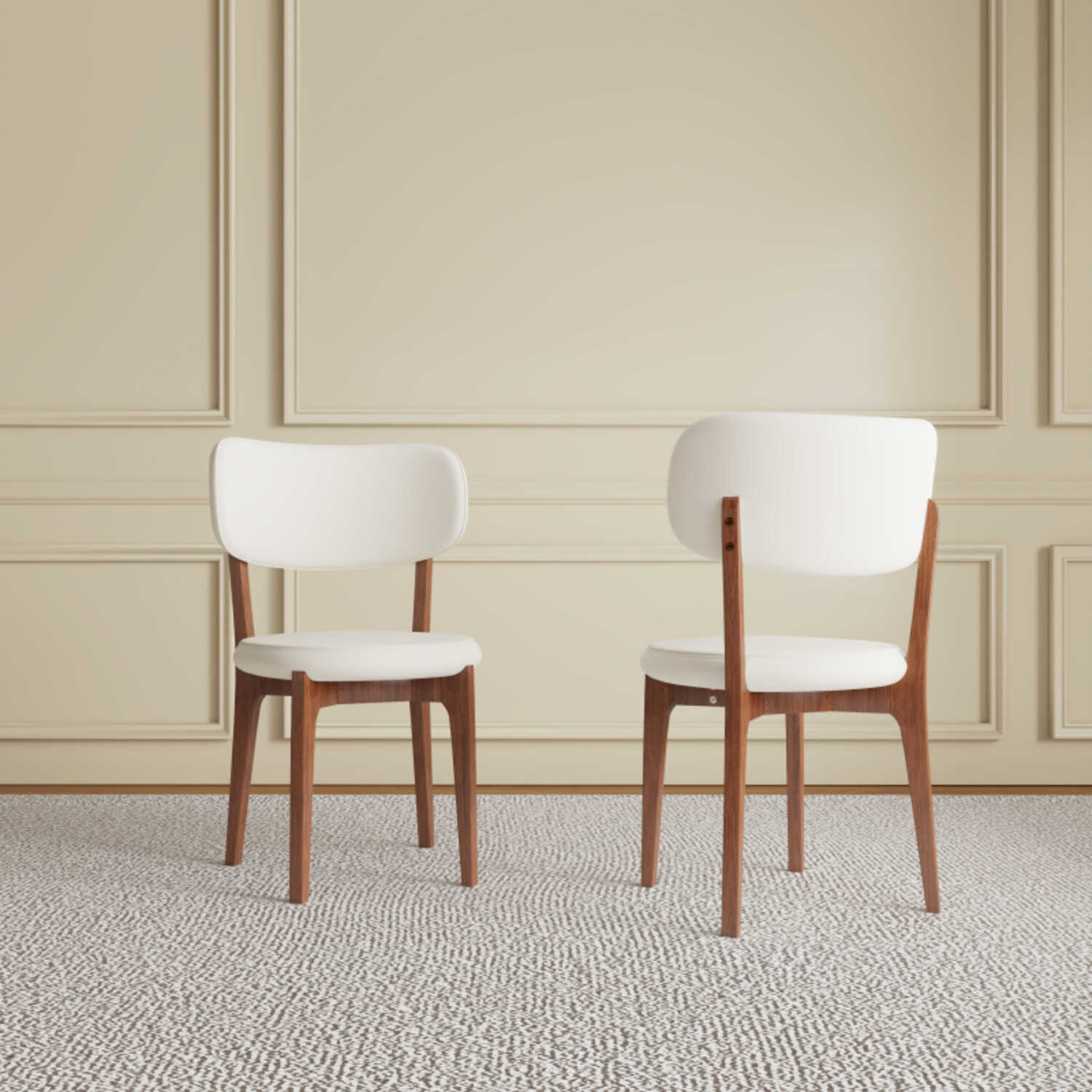 Set of 2 Modern PU Leather Chairs, White Kitchen Chairs with Solid Wood ...