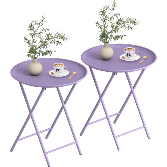 Set of 2 Modern Round Metal Folding TV Tray Tables, Multipurpose Side Dinner Tables for Living Room Bedroom Patio Small Spaces
