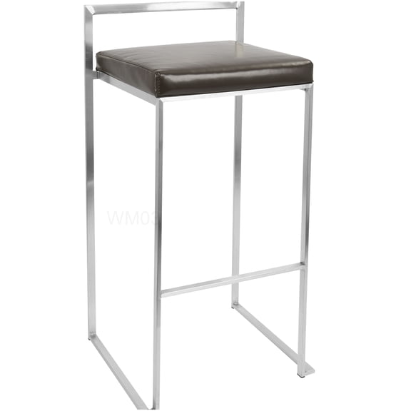 Set of 2 Modern Stacking Bar Stools with Brown PU Leather Seat - Welded Frame Counter Height Stools for Kitchen & Dining Room