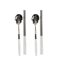 thumbnail image 1 of (Set of 2) Modern Style Premium Stainless Steel Spoon & Chopstick Set, Made in Korea (White), 1 of 7
