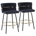 thumbnail image 1 of Set of 2 Modern Swivel Counter Stools with Gold Footrest, Black Velvet Upholstered Bar Stools for Kitchen Island, 1 of 5