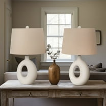 Set of 2 Modern Table Lamps with Open-Cutout Design - Ceramic & Ceramic - Casual Home Accent Lighting for Bedroom, Living Room & Office - 23" White