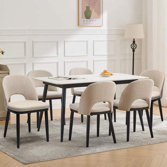 Set of 2 Modern Upholstered Dining Chairs – 300lb Capacity, Curved Backrest & Sturdy Wood Legs for Kitchen, Cafe, or Living Room