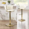 thumbnail image 1 of Set of 2 Modern Velvet Bar Stools, Adjustable Height Woven Back Bar Chairs with Footrest and Swivel for Kitchen Island & Dining Room, Beige, 1 of 12