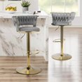 thumbnail image 1 of Set of 2 Modern Velvet Bar Stools, Adjustable Height Woven Back Bar Chairs with Footrest and Swivel for Kitchen Island & Dining Room, Dark Grey, 1 of 12